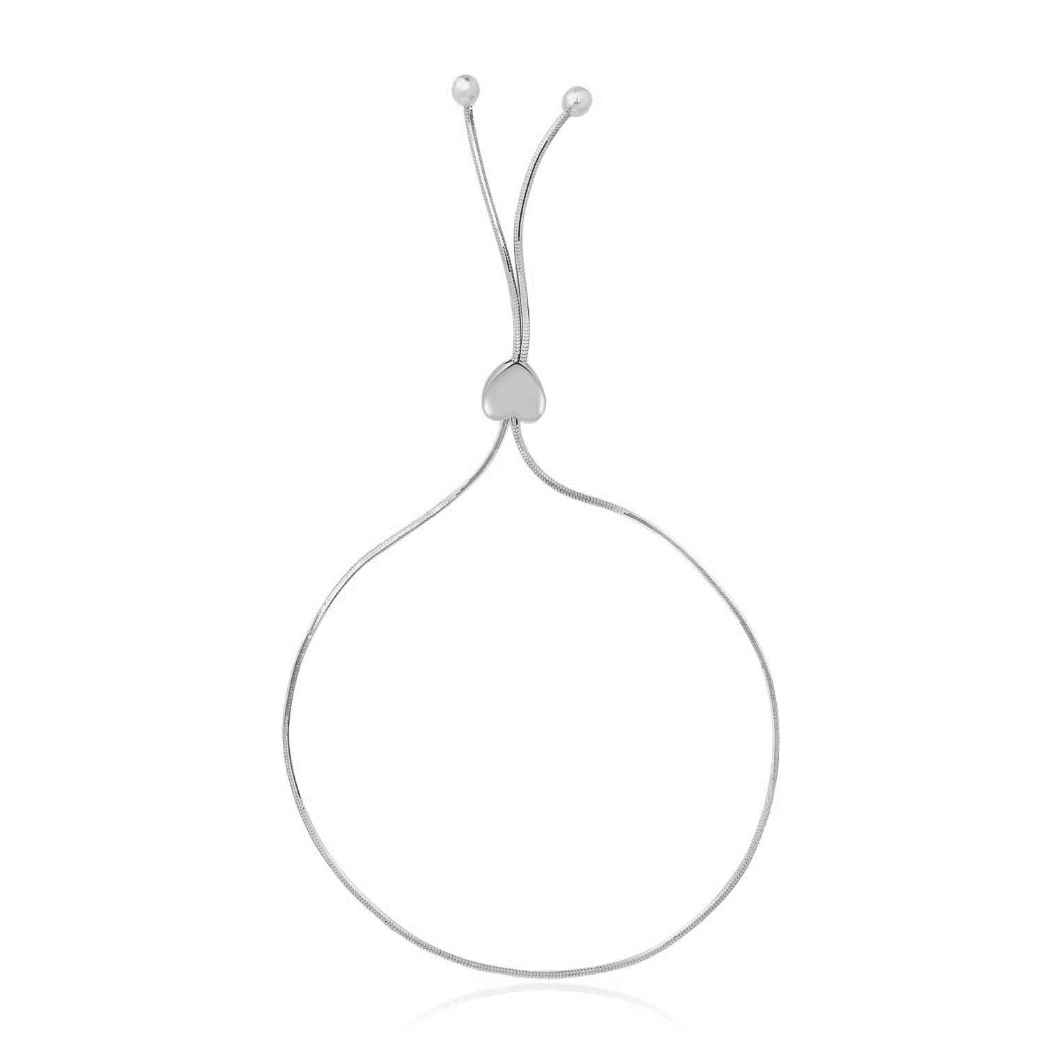 White Gold 14k Adjustable Lariat Style Heart Motif Bracelet in Draw String Clasp