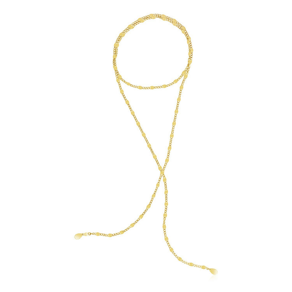 Yellow Gold 14k Tie Women's Necklace with Polished Oval Links