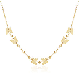 14k Yellow Gold 18 inch Necklace with Polished Butterflies and Beads