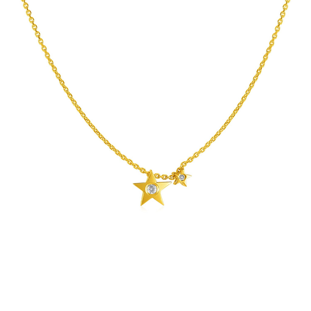 Yellow Gold 14k Necklace with Stars and Diamond in Spring Ring Clasp
