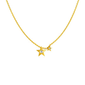 Yellow Gold 14k Necklace with Stars and Diamond in Spring Ring Clasp