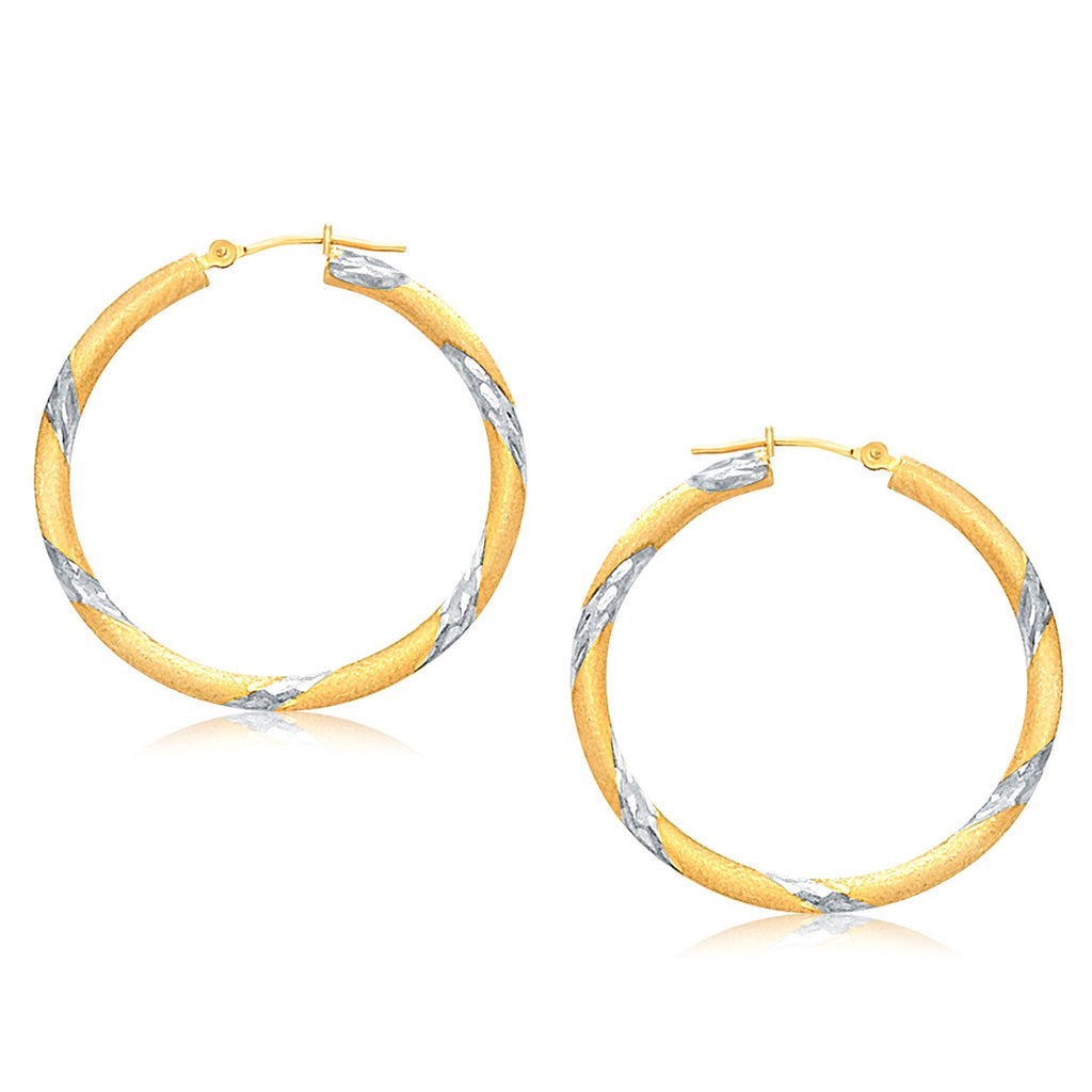 Two Tone Gold 14k 30 mm Polished Hoop Earrings in Snap Lock