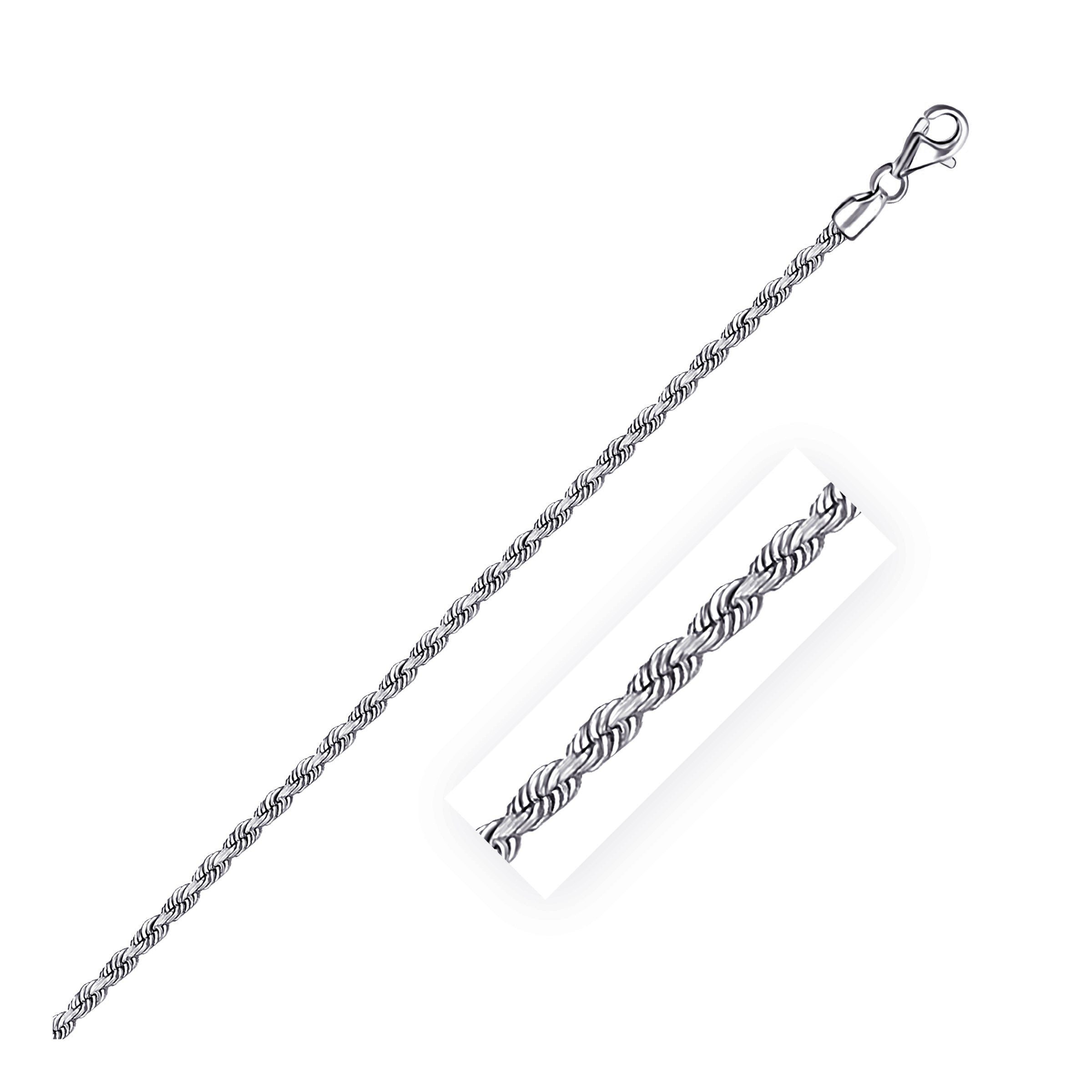 White Gold 14k 2.5mm Solid Diamond Cut Rope Chain in Lobster Claw Lock
