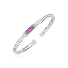 Load image into Gallery viewer, Sterling Silver Cuff Bangle with Raspberry Cubic Zirconias