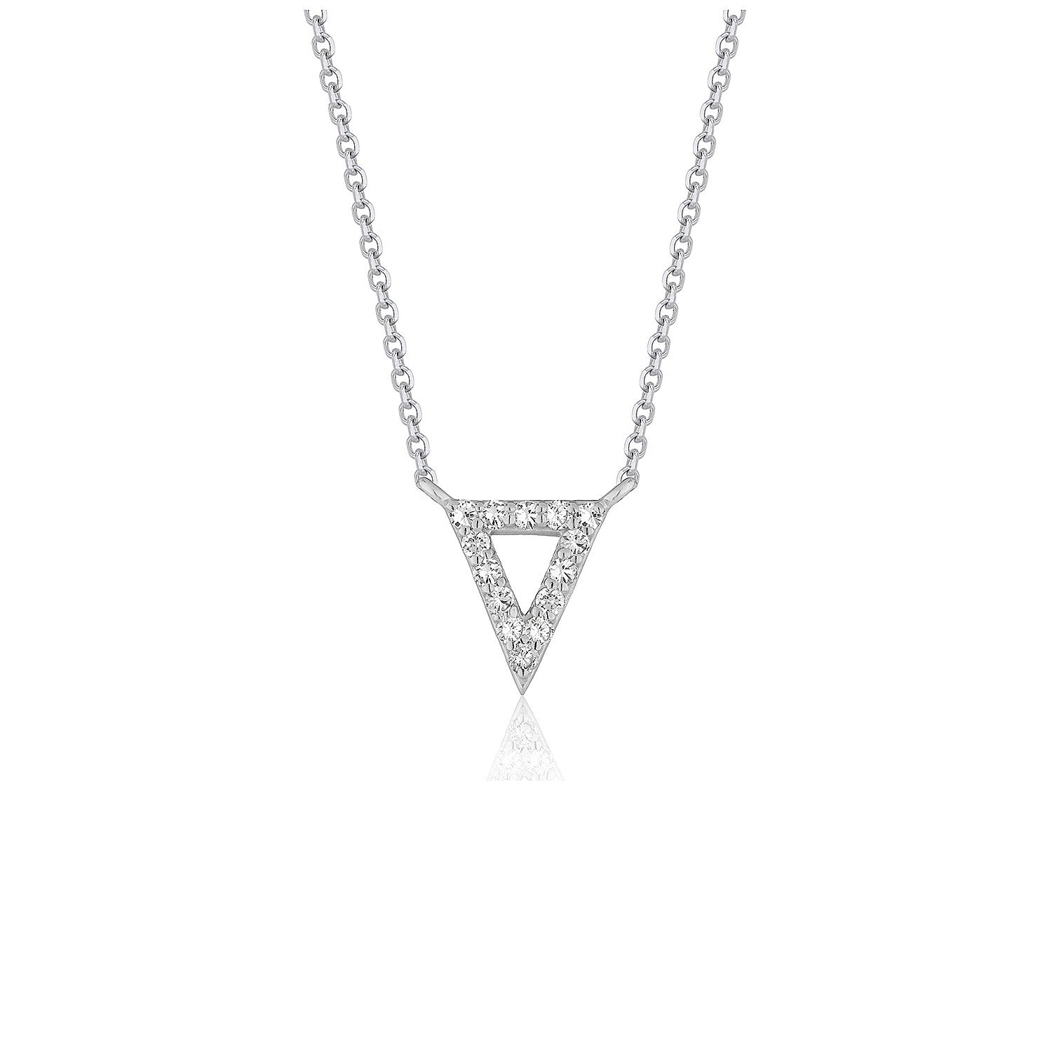 White Gold 14k Diamond Inverted Triangle Pendant in Lobster Claw Lock