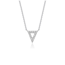 White Gold 14k Diamond Inverted Triangle Pendant in Lobster Claw Lock
