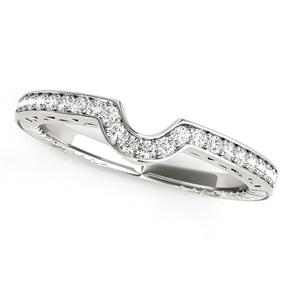 White Gold 14k Crafted Prong Set Curved Wedding Band 1/8 cttw