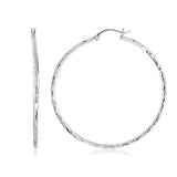 White Gold 14k Diamond Cut Hoop Earrings 1 3-4 inch Diameter in Snap Lock