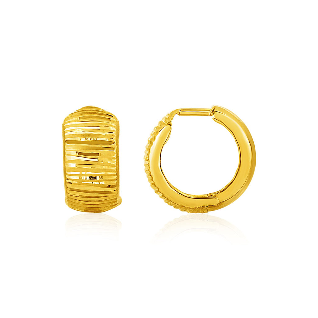 Yellow Gold 10k Reversible Textured and Smooth Snuggable Earrings in Snap Lock