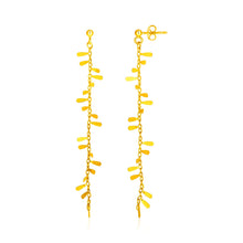 Load image into Gallery viewer, Yellow Gold 14k Long Leaf Motif and Chain Post Earrings in Push Back Backing