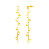 Yellow Gold 14k Long Leaf Motif and Chain Post Earrings in Push Back Backing