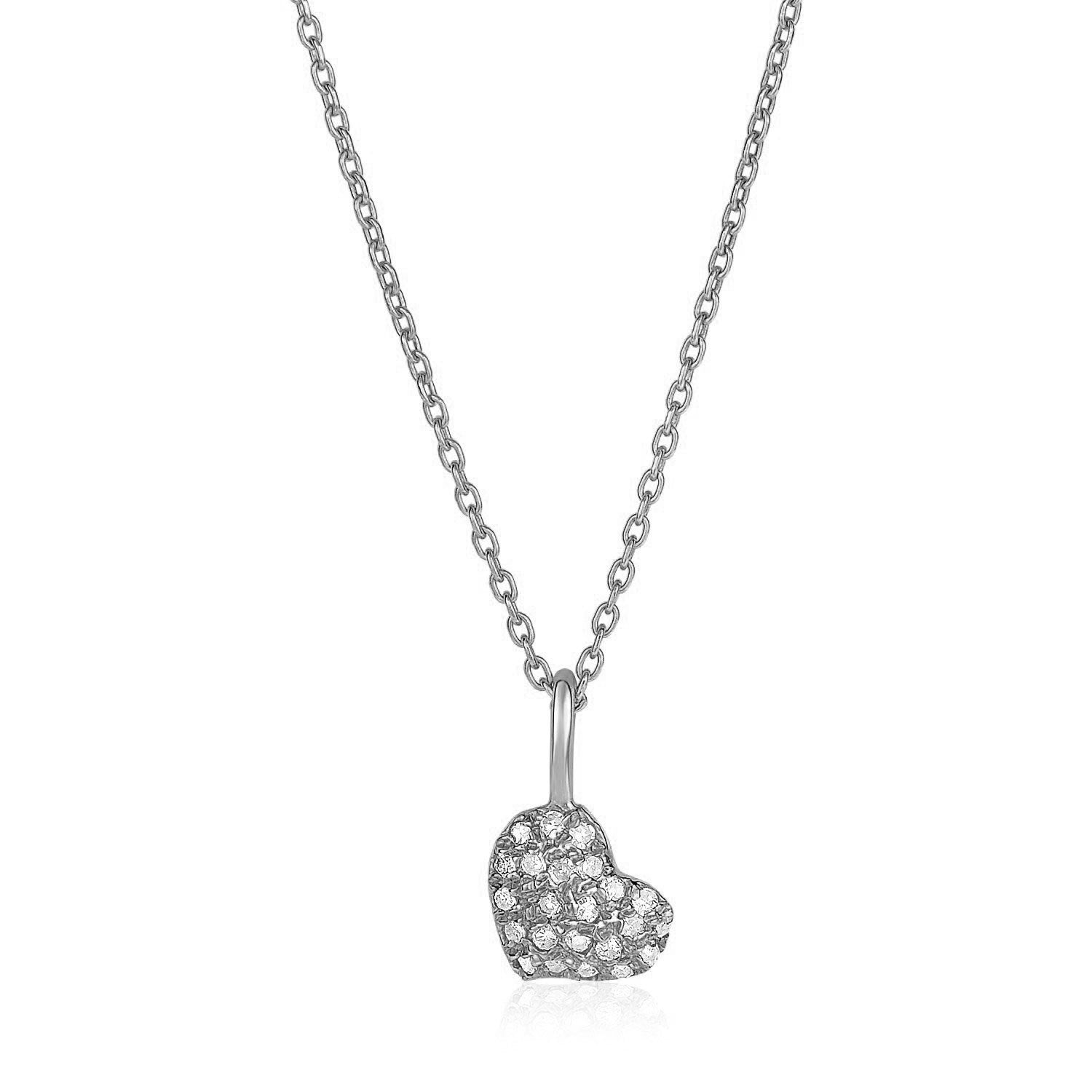 White Gold 14k Necklace with Gold and Diamond Heart Pendant 1/10 cttw in Lobster Claw Lock