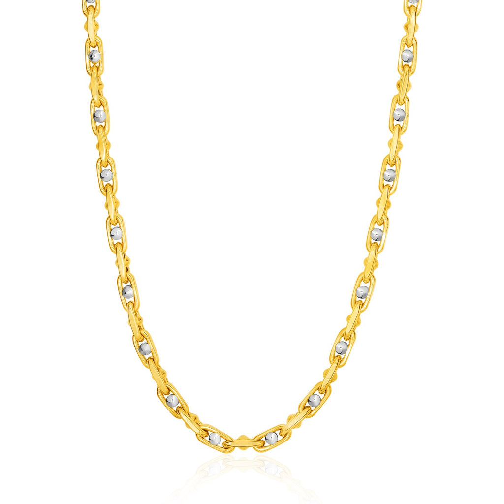 Two-Toned Yellow and White Gold 14k Link Exquisite Men's Necklace with Beads