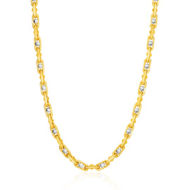 Two-Toned Yellow and White Gold 14k Link Exquisite Men's Necklace with Beads
