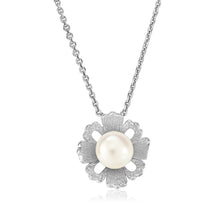 Load image into Gallery viewer, Sterling Silver Pendant with Flower Motif and Freshwater Pearl