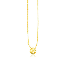 Yellow Gold 14k Polished Four Leaf Clover Necklace with Diamond in Lobster Claw Lock