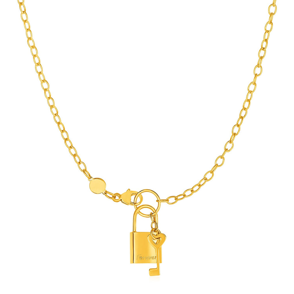 Yellow Gold 14k Necklace with Lock and Key in Lobster Claw Lock