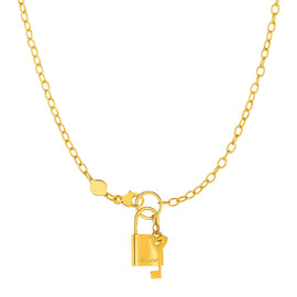 Yellow Gold 14k Necklace with Lock and Key in Lobster Claw Lock