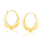 Yellow Gold 14k Scallop Motif Graduated Oval Hoop Earrings in Snap Lock