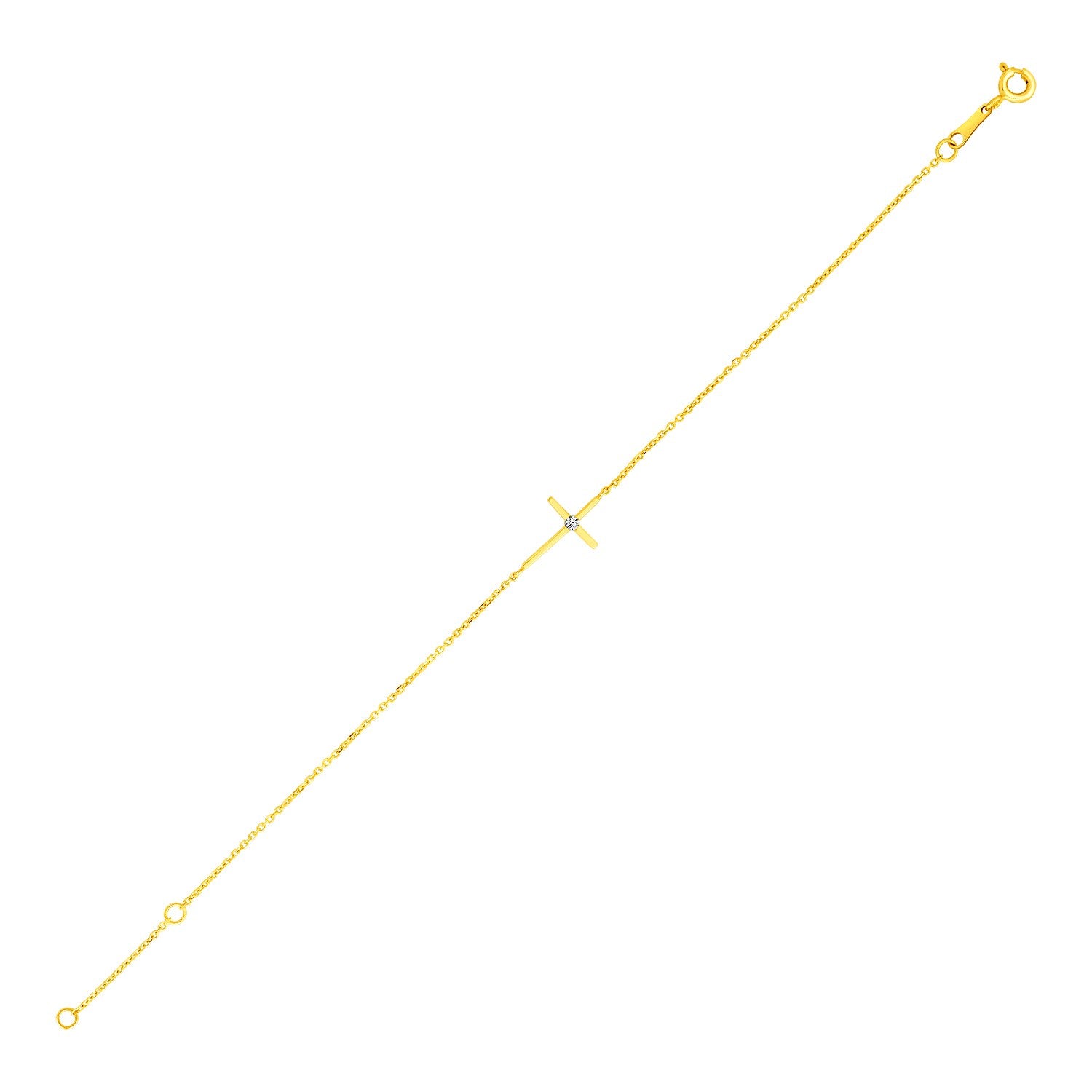Yellow Gold 14k 5 1/2 inch Cute Childrens Bracelet with Cross