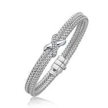 Load image into Gallery viewer, White Gold 14k Diamond Accented X Station Weave Bangle