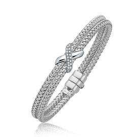 White Gold 14k Diamond Accented X Station Weave Bangle