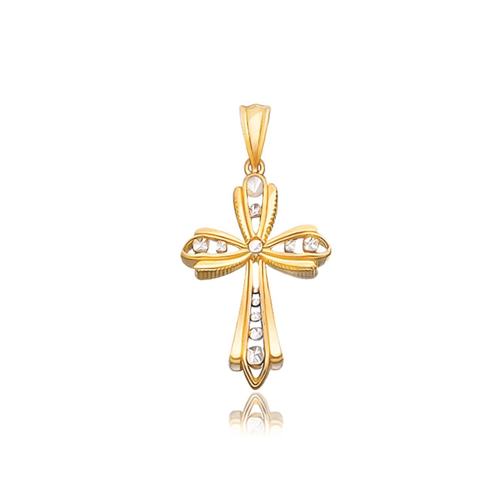 Two-Tone Gold 14k Classic Fancy Cross Pendant with Diamond Cuts