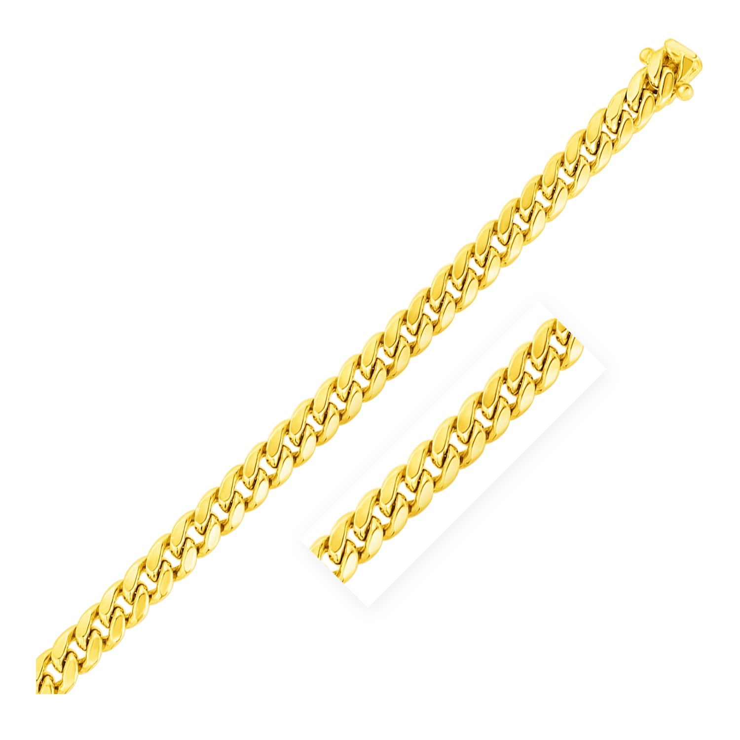 Yellow Gold 14k 7.5mm Semi Solid Miami Cuban Bracelet in Box With Tongue Clasp