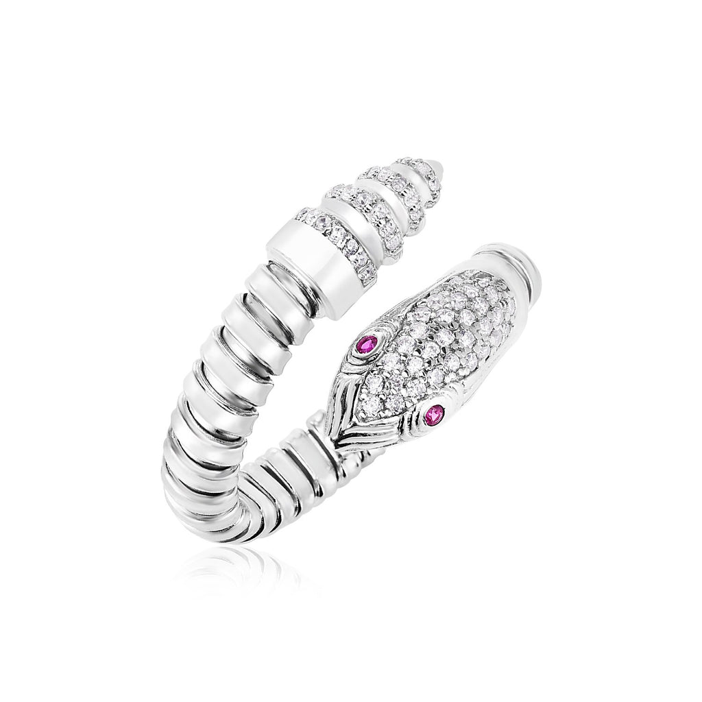 Sterling Silver Python Bypass Fancy Ring with White and Pink Cubic Zirconias