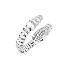 Load image into Gallery viewer, Sterling Silver Python Bypass Fancy Ring with White and Pink Cubic Zirconias