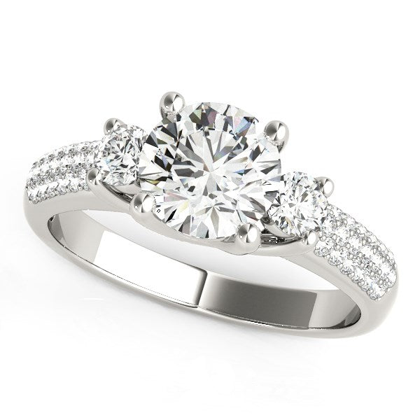 White Gold 14k 3 Stone Pave Set Band Diamond Engagement Ring 1 7/8 cttw Ideal Any Ocassions