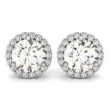 Load image into Gallery viewer, White Gold 14k Round Prong Halo Earrings in Push Back Backing