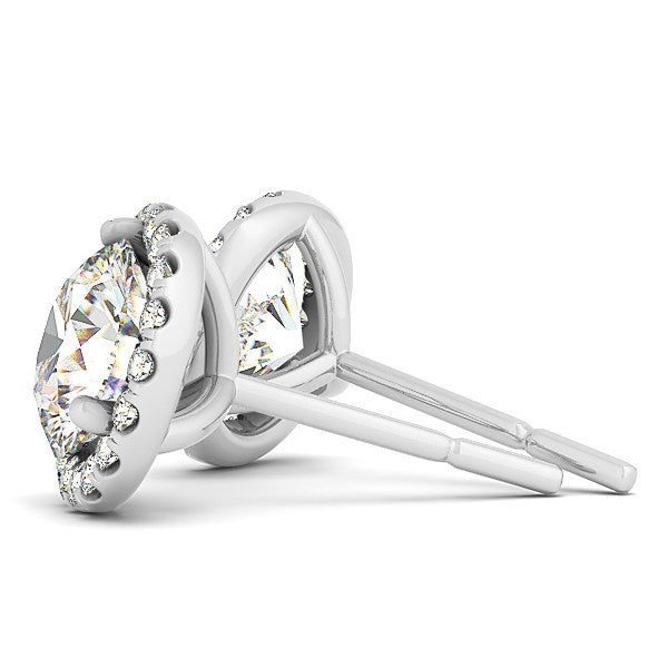 White Gold 14k Round Prong Halo Earrings in Push Back Backing