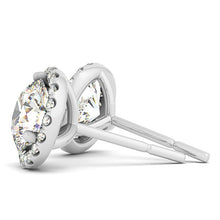 Load image into Gallery viewer, White Gold 14k Round Prong Halo Earrings in Push Back Backing