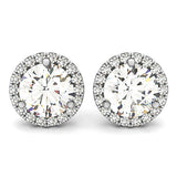 White Gold 14k Round Prong Halo Earrings in Push Back Backing