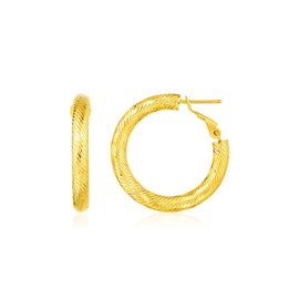 Yellow Gold 14k Small Textured Round Hoop Earrings in Snap Lock