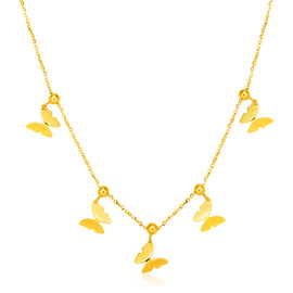 Yellow Gold 14k 18 inch Necklace with Polished Butterfly Pendants in Lobster Claw Lock