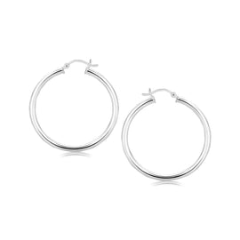Sterling Silver Rhodium Plated Polished Motif Hoop Earrings (35mm)