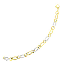 Load image into Gallery viewer, Two-Tone Gold 14k Figaro Chain Bracelet with Long and Short Links in Lobster Claw Lock