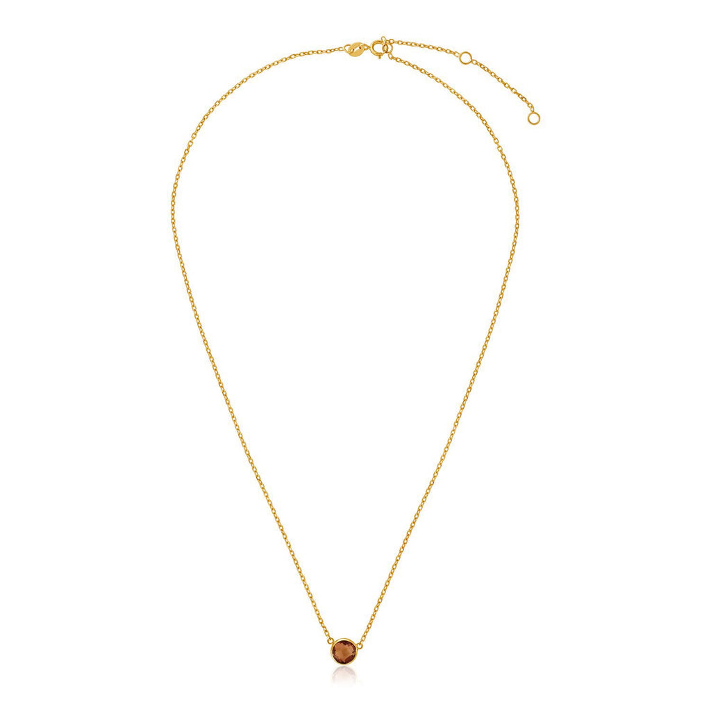 Yellow Gold 14k 17 inch Necklace with Round Citrine & Spring Ring Clasp