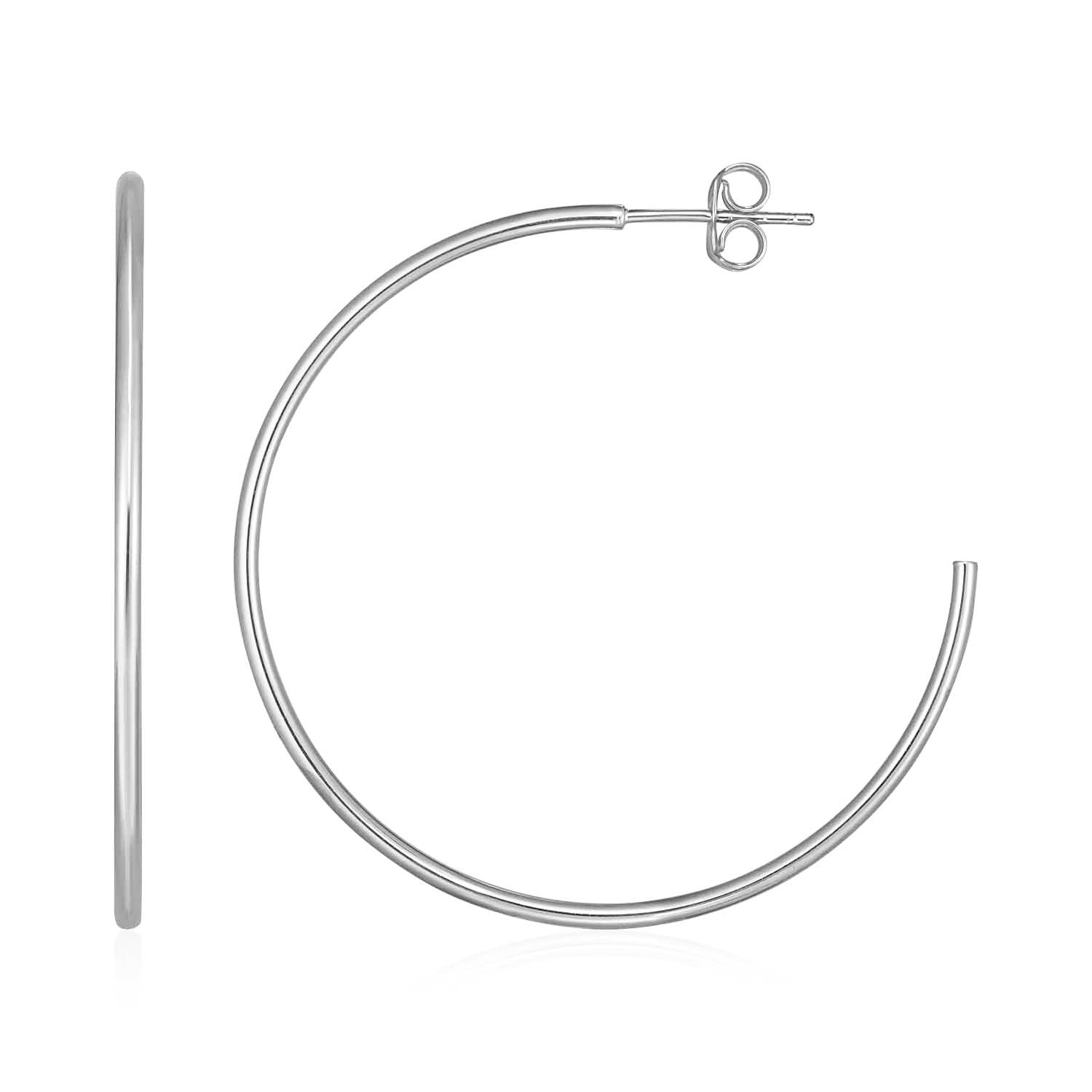 White Gold 14k Crafted Polished Hoop Earrings Ideal for Any Ocassions