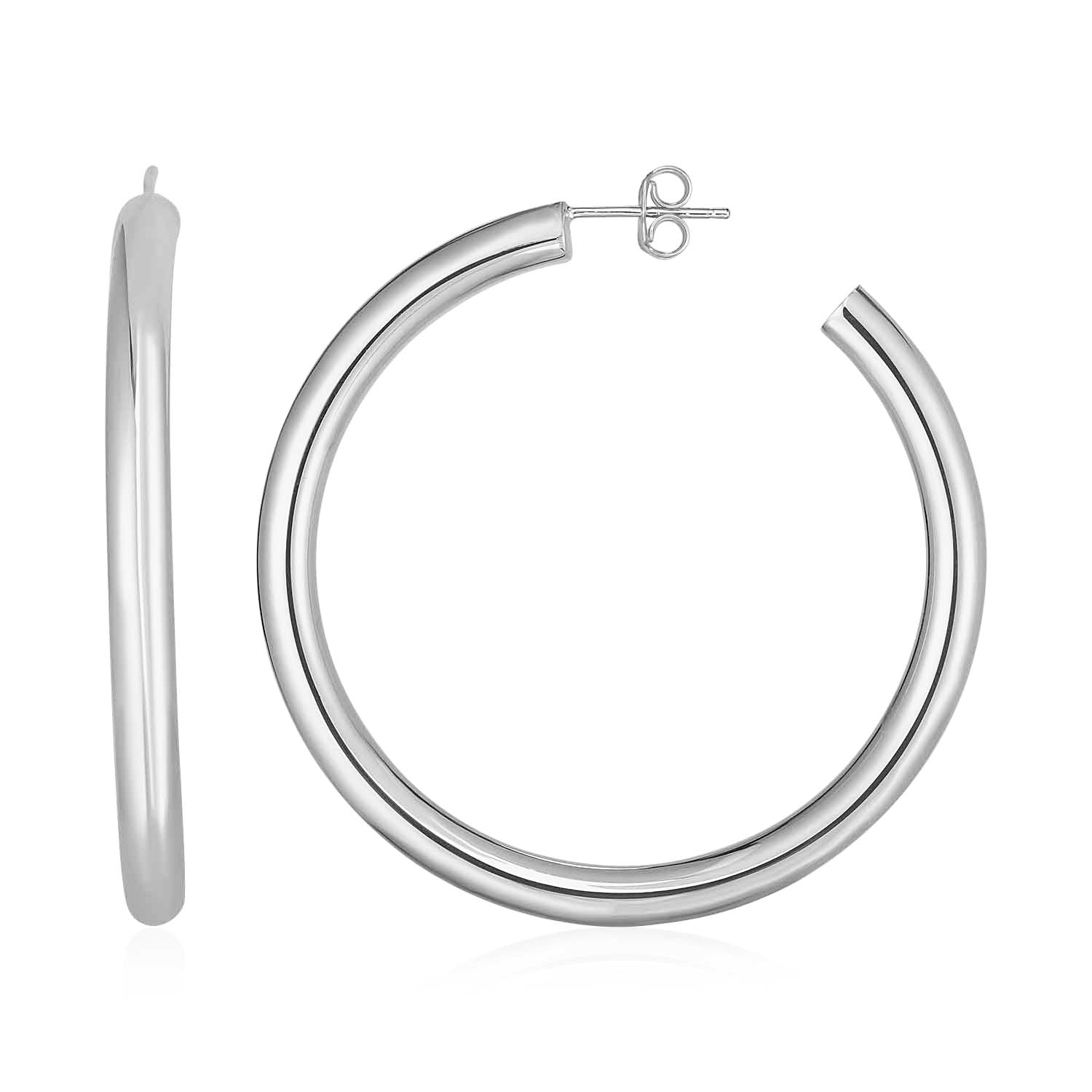 White Gold 14k Crafted Polished Hoop Earrings