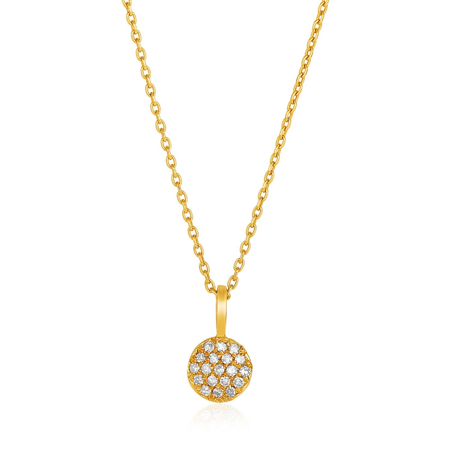 Yellow Gold 14k Necklace with Gold and Diamond Circle Pendant 1/10 cttw in Lobster Claw Lock