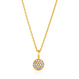 Yellow Gold 14k Necklace with Gold and Diamond Circle Pendant 1/10 cttw in Lobster Claw Lock
