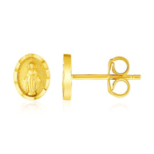 Load image into Gallery viewer, Yellow Gold 14k Oval Religious Medallion Post Earrings in Push Back Backing