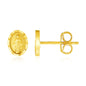 Yellow Gold 14k Oval Religious Medallion Post Earrings in Push Back Backing