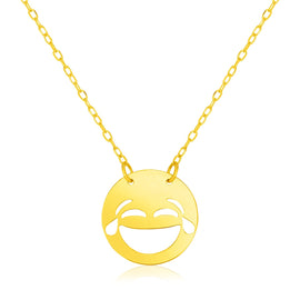 Yellow Gold 14k Necklace with LOL Emoji Symbol in Spring Ring Clasp