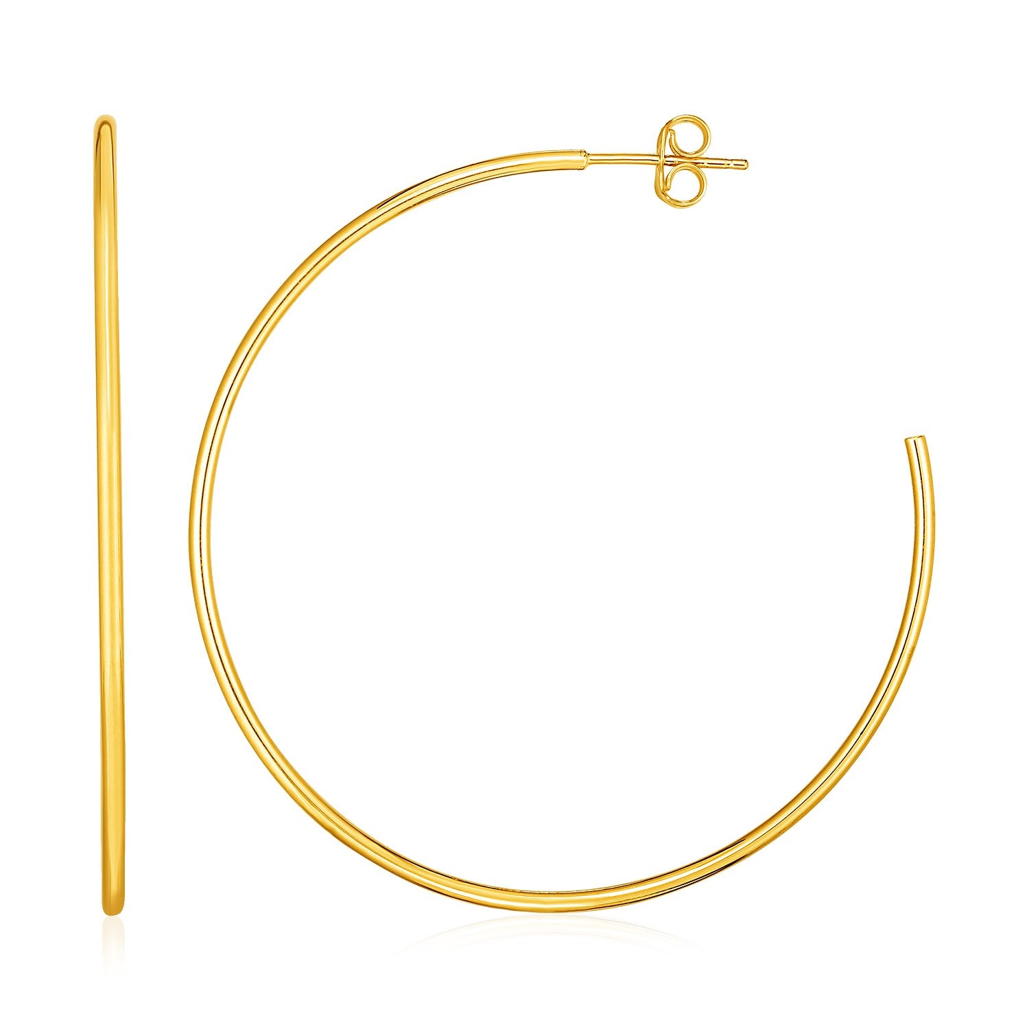 Yellow Gold 14k Crafted Polished Hoop Earrings in Push Back Clasp Ideal for Any Ocassions