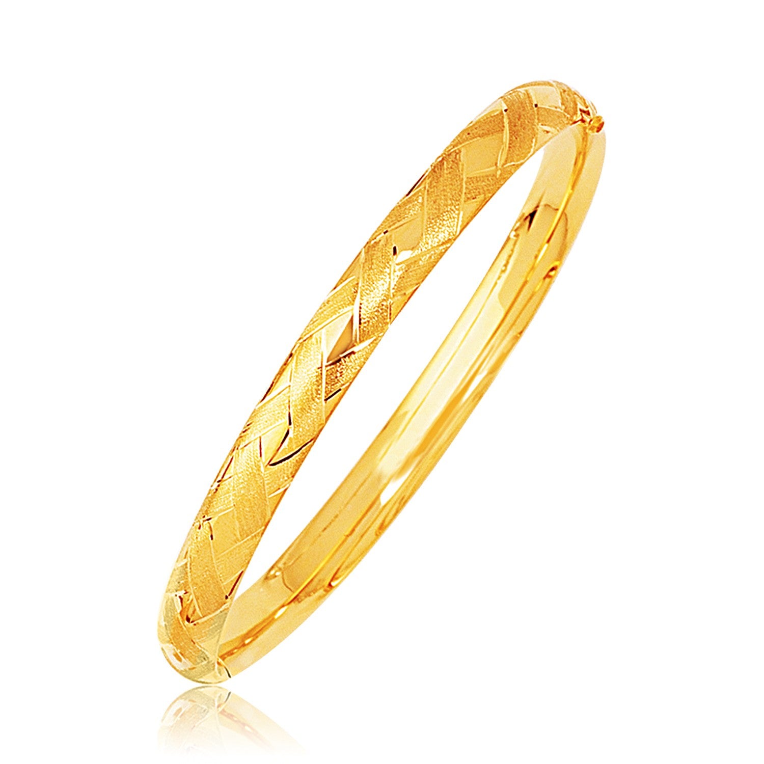 Yellow Gold 14k Domed Bangle with a Weave Motif