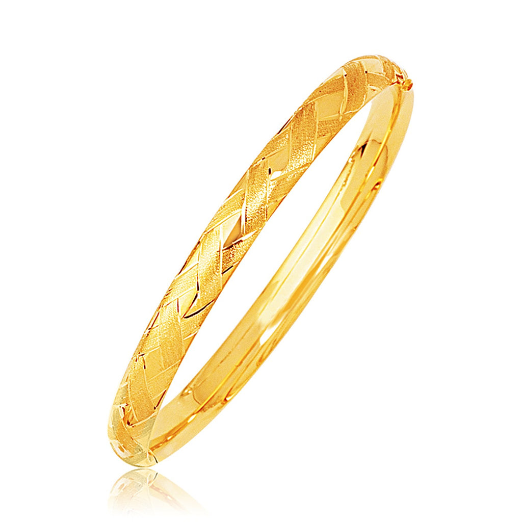 Yellow Gold 14k Domed Bangle with a Weave Motif